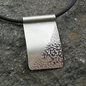Zen Silver Textured Rectangular Pendant on Rubber Cord, &quot;Rectangular Zen Sand Pendant&quot;