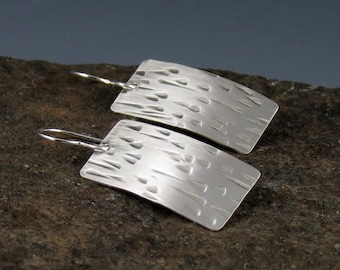 Zen Silver Rectangular Handmade Earrings, "Waterfall"