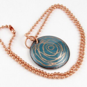 Round Teal Enameled Pendant with Spiral Design