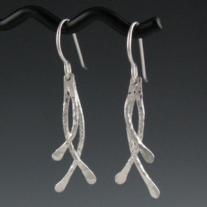 Sterling Silver Twig Earrings, Handmade