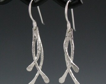 Sterling Silver Twig Earrings, Handmade