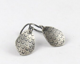 Sterling Silver Patterned Shield Earrings-small size