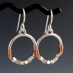 Mixed Metal Copper and Silver Circle Earrings