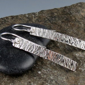 Sterling Silver Textured Bar Earrings image 1