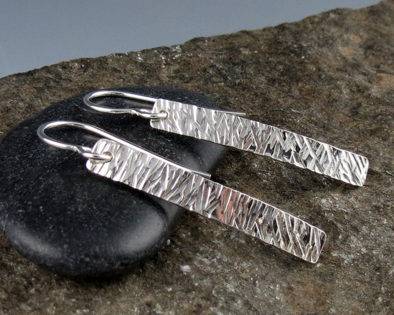 Sterling Silver Textured Bar Earrings image 1