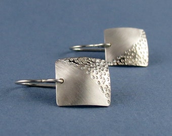 Zen Silver Square Textured Earrings, "Zen Square Sand Earrings"