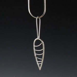 Long Modern Sterling Silver Leaf Pendant on Silver Chain Handmade image 3