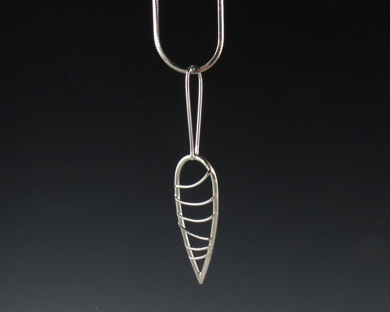 Long Modern Sterling Silver Leaf Pendant on Silver Chain Handmade image 3