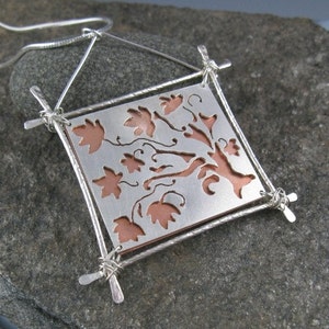 Maple Tree Leaf Pendant, Sterling Silver and Copper, Handmade