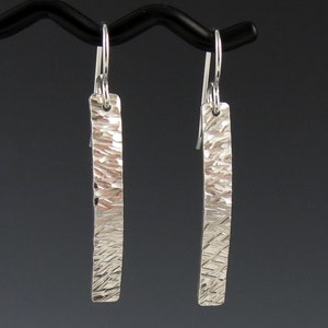 Sterling Silver Textured Bar Earrings image 3