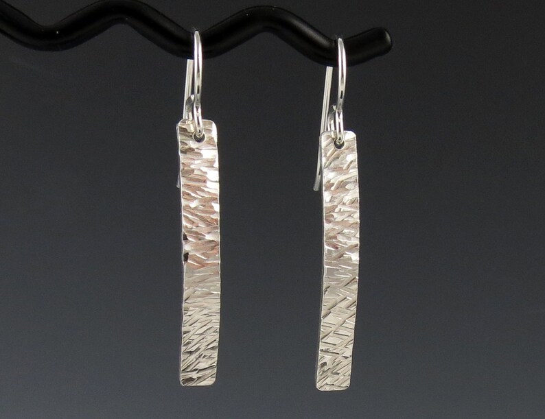 Sterling Silver Textured Bar Earrings image 3