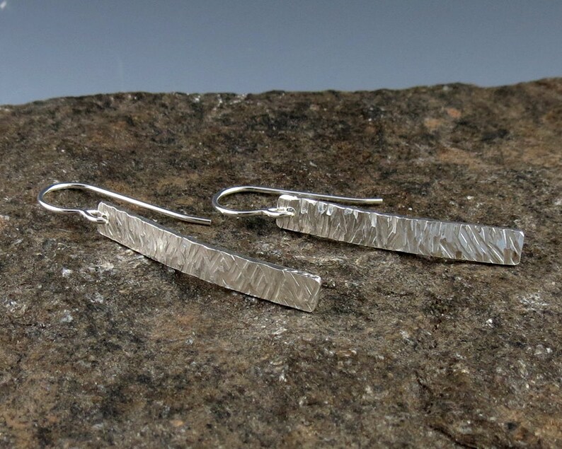 Sterling Silver Textured Bar Earrings image 4