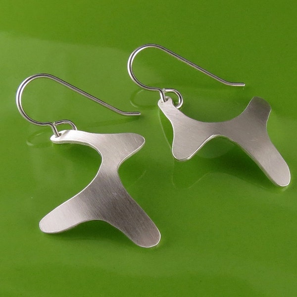 Modern Abstract Sterling Silver Dangle Earrings, Handmade
