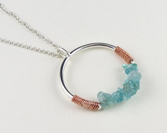 Sterling Silver, Copper, and Apatite Pendant Necklace