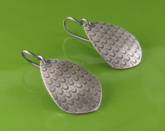 Sterling Silver Patterned Shield Earrings-medium size