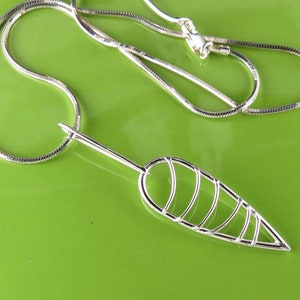 Long Modern Sterling Silver Leaf Pendant on Silver Chain Handmade image 2