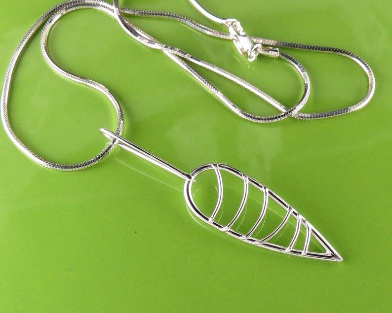 Long Modern Sterling Silver Leaf Pendant on Silver Chain Handmade image 2