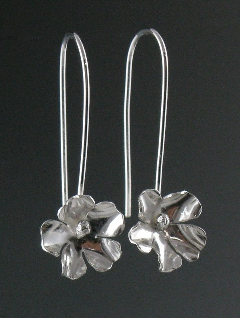Sterling Silver Long Flower EarringsHandmade Etsy