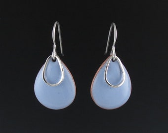 Periwinkle Blue Enamel Teardrop Earrings with Sterling Silver Accent