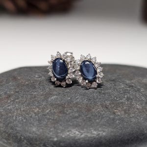 Star Sapphire Stud Earrings: Sterling Silver CZ Halo, Celestial Jewelry