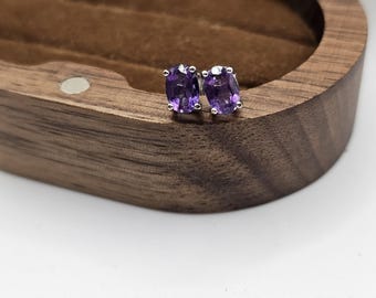 Oval Amethyst Stud Earrings – Natural Purple Gemstone, 925 Sterling Silver – February Birthstone