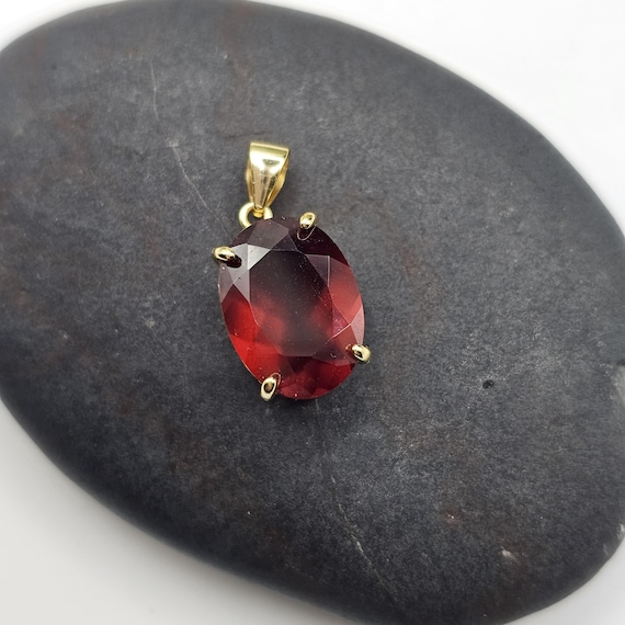 Natural Hessonite Garnet Pendant – 18K Vermeil, Sterling Silver, January Birthstone