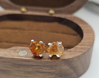 Raw Citrine Sterling Silver Earrings – Natural November Birthstone Gift