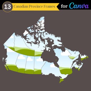 Karte von Kanada Leinwandrahmen | Set aus 13 ziehen Provinz- und Gebietsrahmen für die Verwendung in Canva | Kommerzielle Nutzung