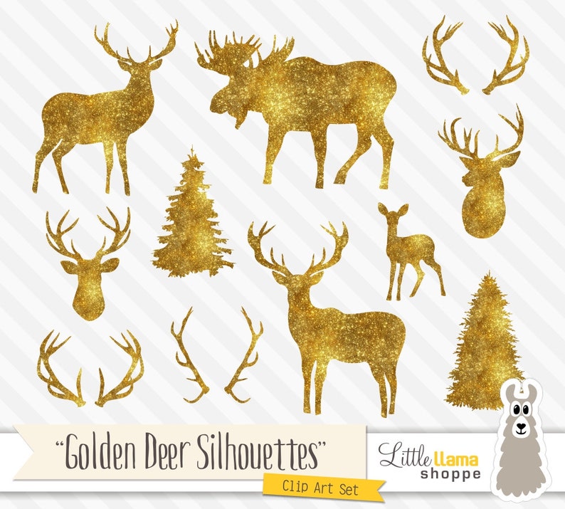 Gold Deer Silhouette Clipart Gold Glitter Deer Antlers Clip Etsy Canada