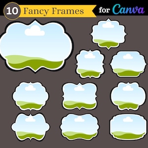 Cadres fantaisie pour toile | Lot de 10 étiquettes d'étiquettes de cadre par glisser-déposer à utiliser avec Canva | Bordures personnalisables bicolores | Utilisation commerciale