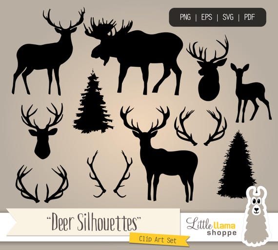 Deer Silhouette Clipart, Moose Silhouette Clip Art SVG PNG, Deer Antlers, Deer Head Taxidermy, Black Deer Silhouette, Commercial Use