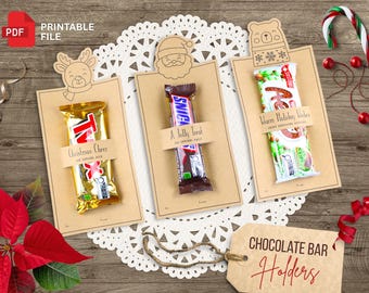 Porta-cioccolatini natalizi stampabili, modelli regalo in carta kraft, 3 design e 3 dimensioni, PDF e PNG