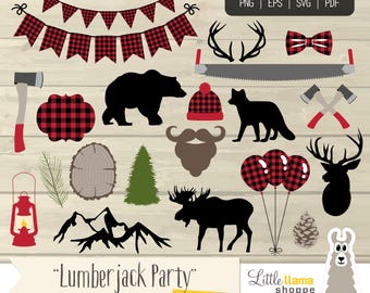 Lumberjack Party Clip Art, PNG SVG Lumberjack Plaid Clipart, Red Flannel Clipart, Lumberjack Birthday, Commercial Use, Buffalo Plaid