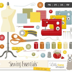 Sewing Clip Art SVG PNG, Seamstress Clipart, Sewing Machine Graphics, Thread, Needles, Fabric, Dress Form, Commercial Use