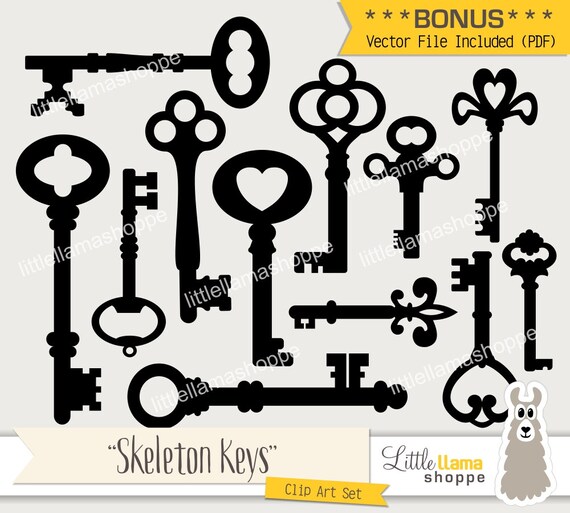 Skeleton Keys Clip Art Vintage Key Clipart Vector PDF and | Etsy