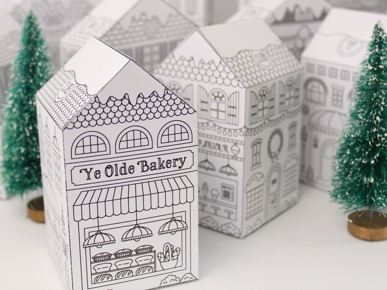 "Ye Olde Bakery" -- one of the paper houses available in the printable and colourable advent calendar set.