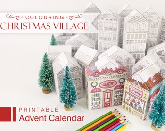 Advent Calendar Print and Colour Christmas Village, Printable Advent Calendar Houses, Victorian Christmas Village PDF for Colouring