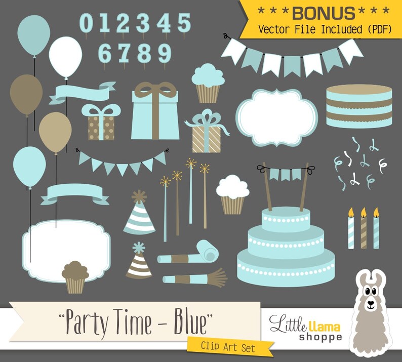 Party Clip Art Blue Birthday Party Clipart Vector And Png Etsy