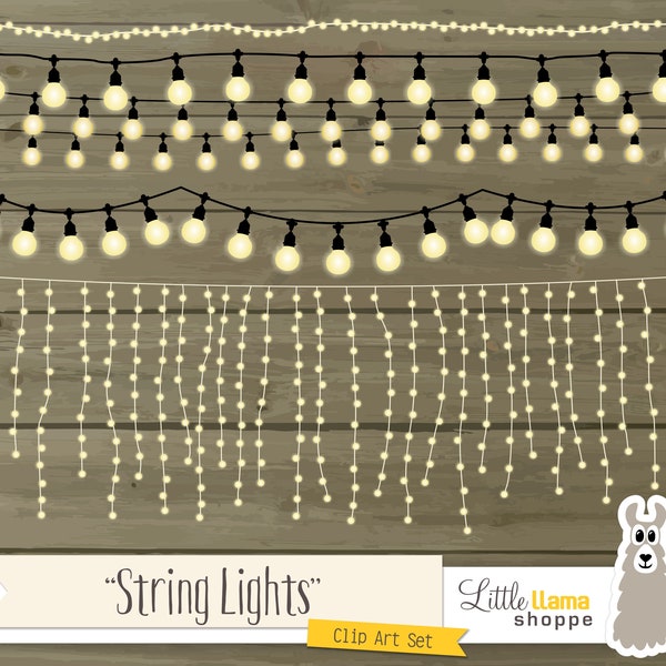 String Lights Clipart, Fairy Lights Clip Art, Wedding Invitation String Lights, White Lights, Commercial Use, Rope Lighting