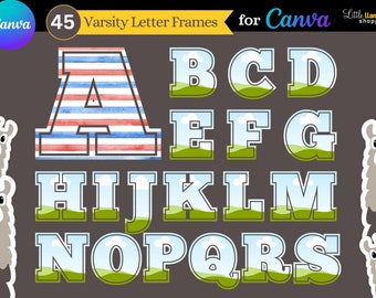Canva Frames Varsity Letters | Set of 45 Collegiate Font Frames | Alphabet, Numbers, Special Characters