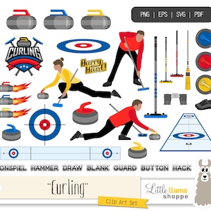 Curling Clipart Bundle | SVG PNG EPS | Winter Sports Graphics | Curling Rock, Broom, Ice, Logos & Phrases | Commercial Use Digital Download