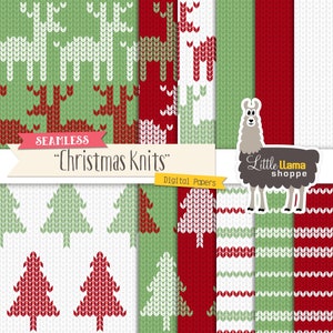 Christmas Knit Digital Paper, Seamless Knitted Digital Patterns, Ugly Christmas Sweater Surface Design, Instant Download, Commercial Use