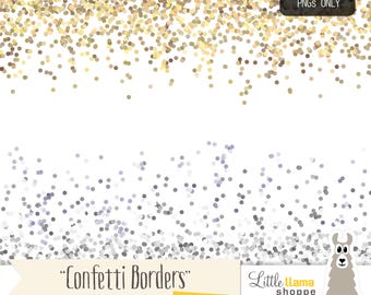 Confetti Border Clip Art, Gold Glitter Border Clipart, Silver Glitter Border, Gold Confetti, Silver Confetti, Commercial Use