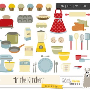 Clipart de cozinha, conjunto de clipart de panificação e culinária, SVG e PNG, download instantâneo, uso comercial