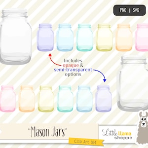 Mason Jars Clip Art, Gráficos de tarros de vidrio de colores, formato PNG y SVG, uso comercial