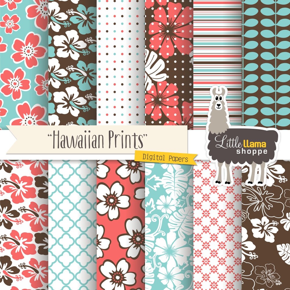 Hawaiian Prints Digital Paper Pack Hawaii Hibiscus Digital | Etsy