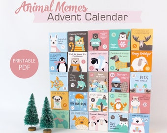 Advent Calendar for Kids, Funny Animal Memes, Christmas Themed Animal Puns, Printable Boxes