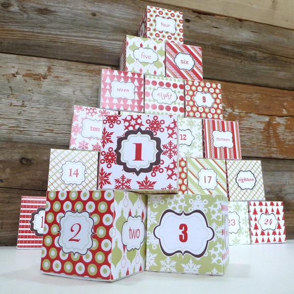 Christmas Countdown, Advent Calendar, Printable Advent Calendar Boxes, Printable PDF, Instant Download