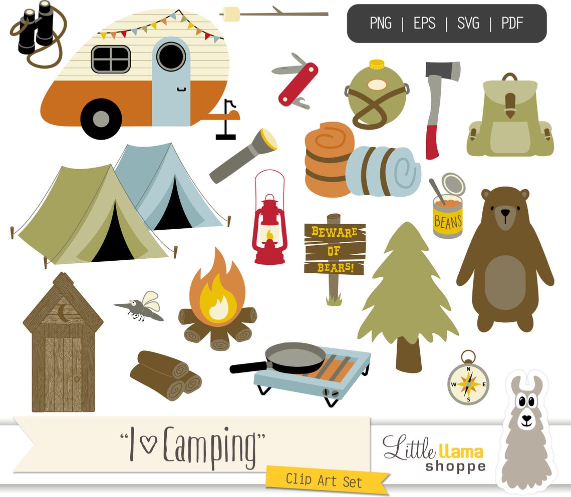 Camping Clip Art Set, Hiking, Outdoors (png, Svg, Eps, Pdf) - Etsy