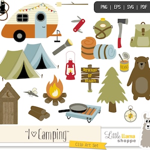 Camping Clipart, Backpacking Clip Art, Camp Clipart, Caminhada, Ao ar livre, Fogueira, Acampamento de verão, EPS SVG pdf png format, Uso comercial